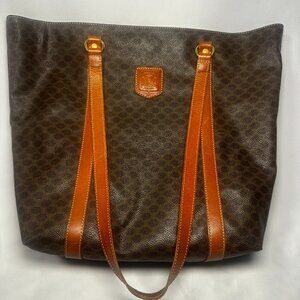 Authentic Vintage Celine Macadam Monogram Tote Brown PVC Leather Shoulder Bag